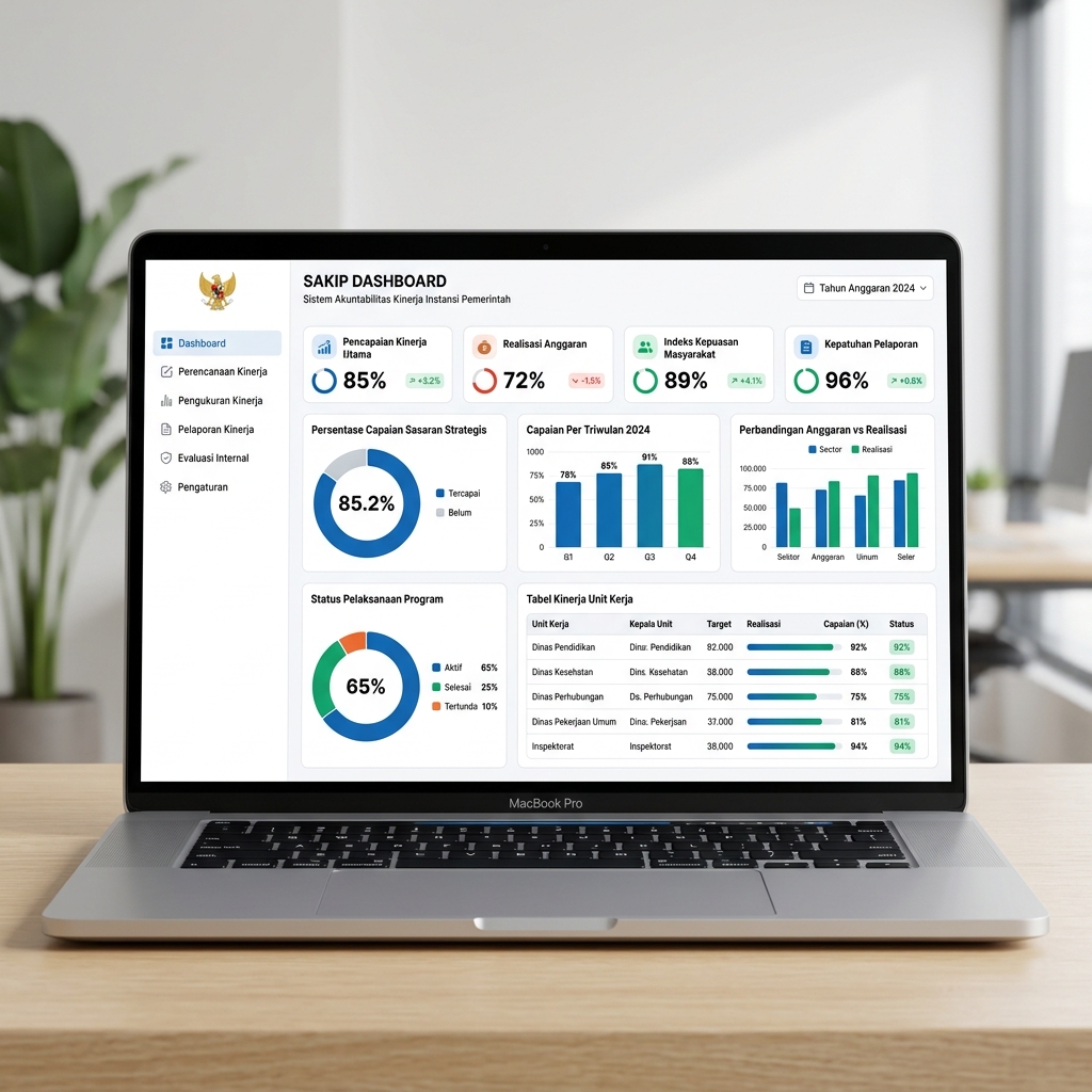 Dashboard e-SAKIP menampilkan indikator kinerja dan capaian sasaran